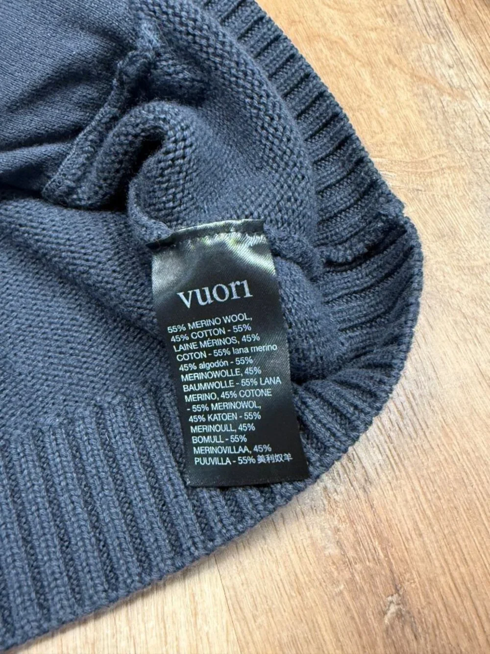Vuori Denver Full Zip Sweater Men's Small Ink Blue Merino Wool Blend Mock Neck V